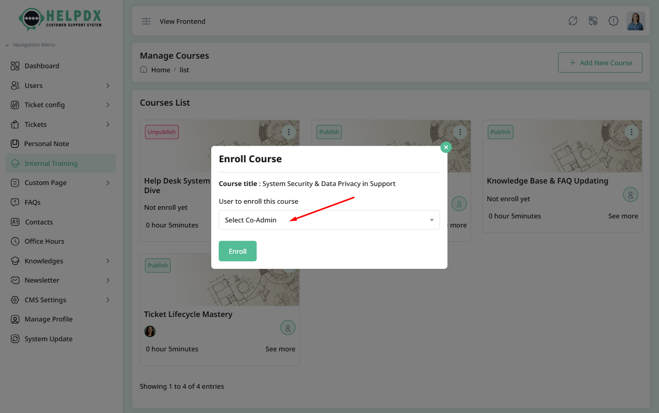 Enroll Co-Admin into Course