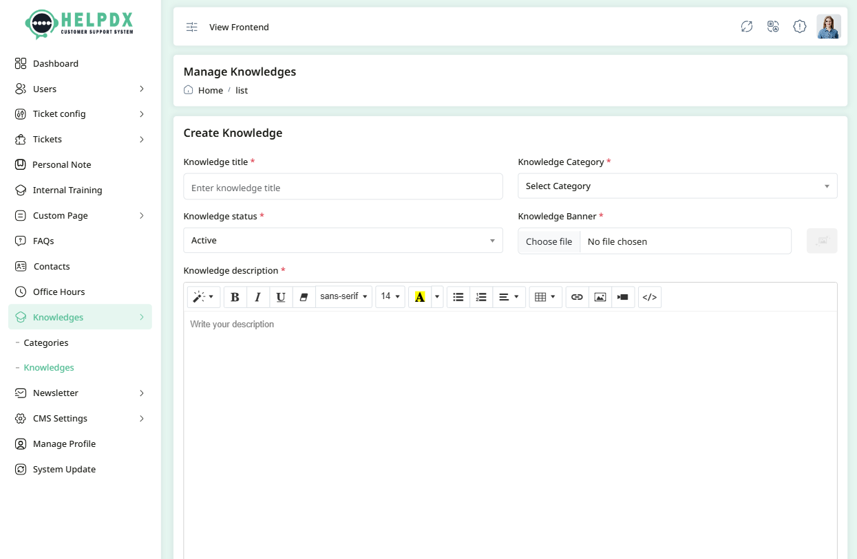 Create New Knowledge Form