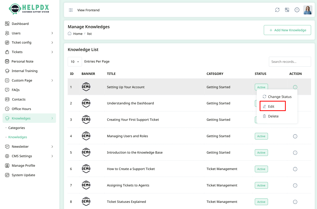 Edit Knowledge Option