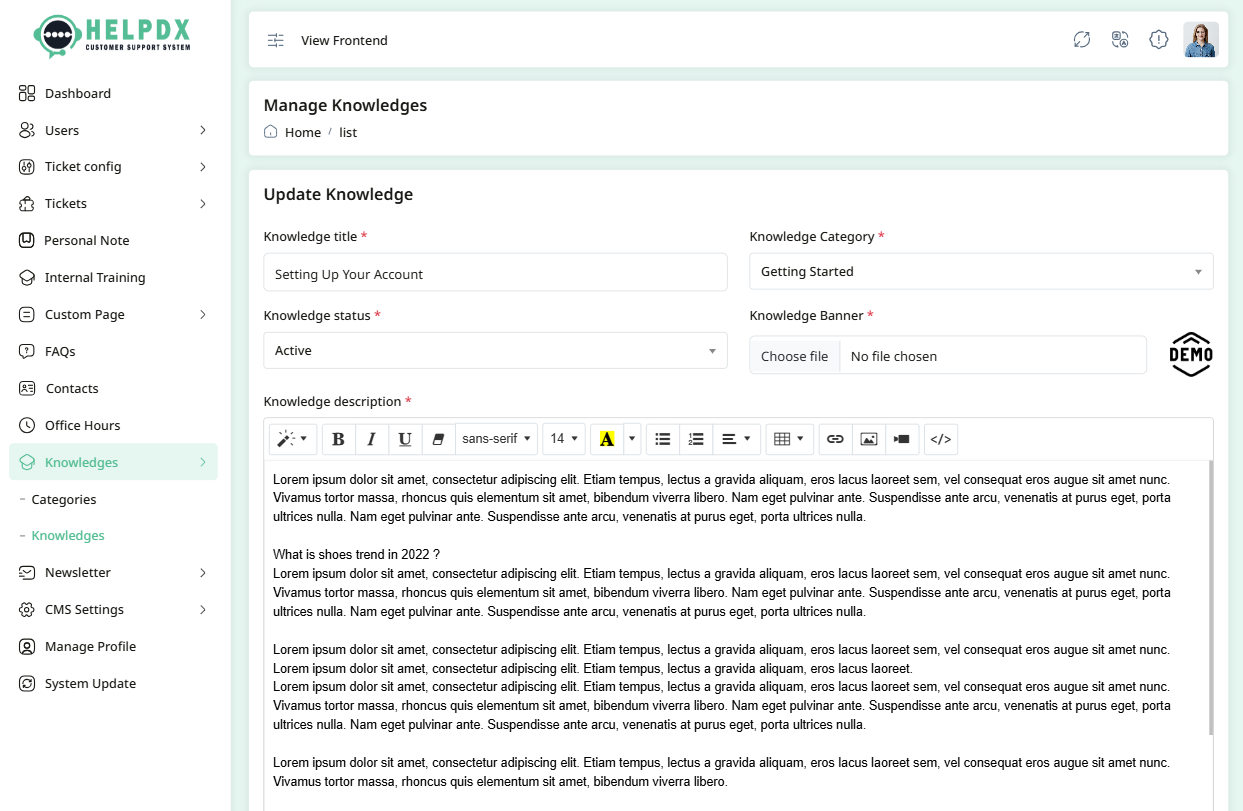 Update Knowledge Form