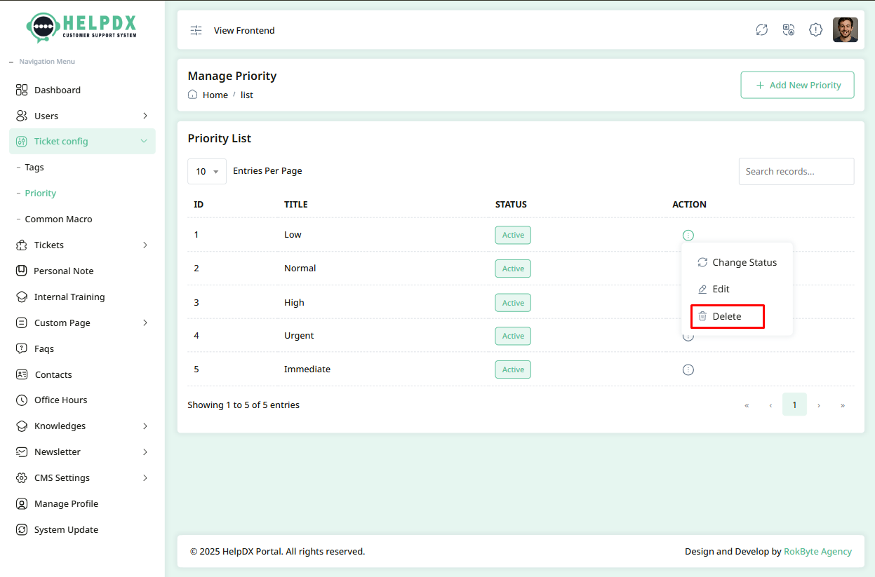 Delete Priority Option