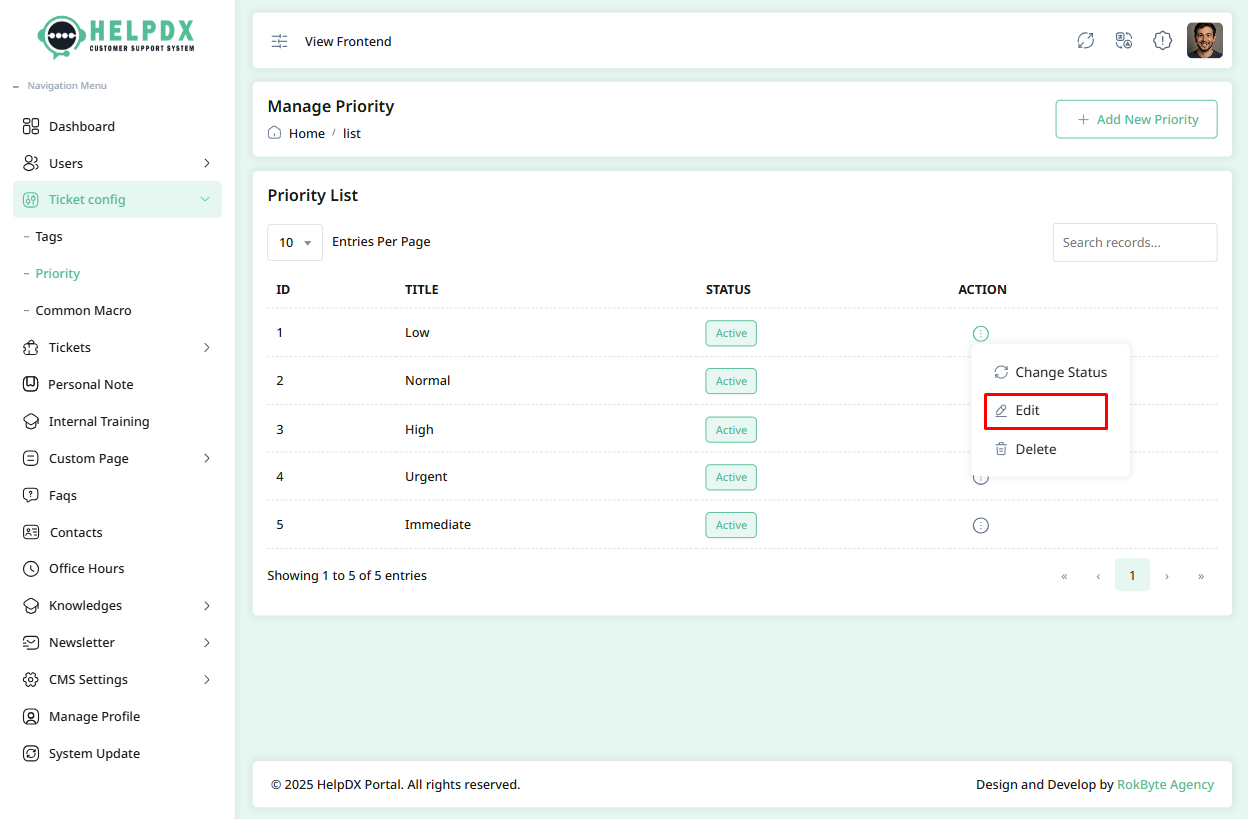 Edit Priority Option