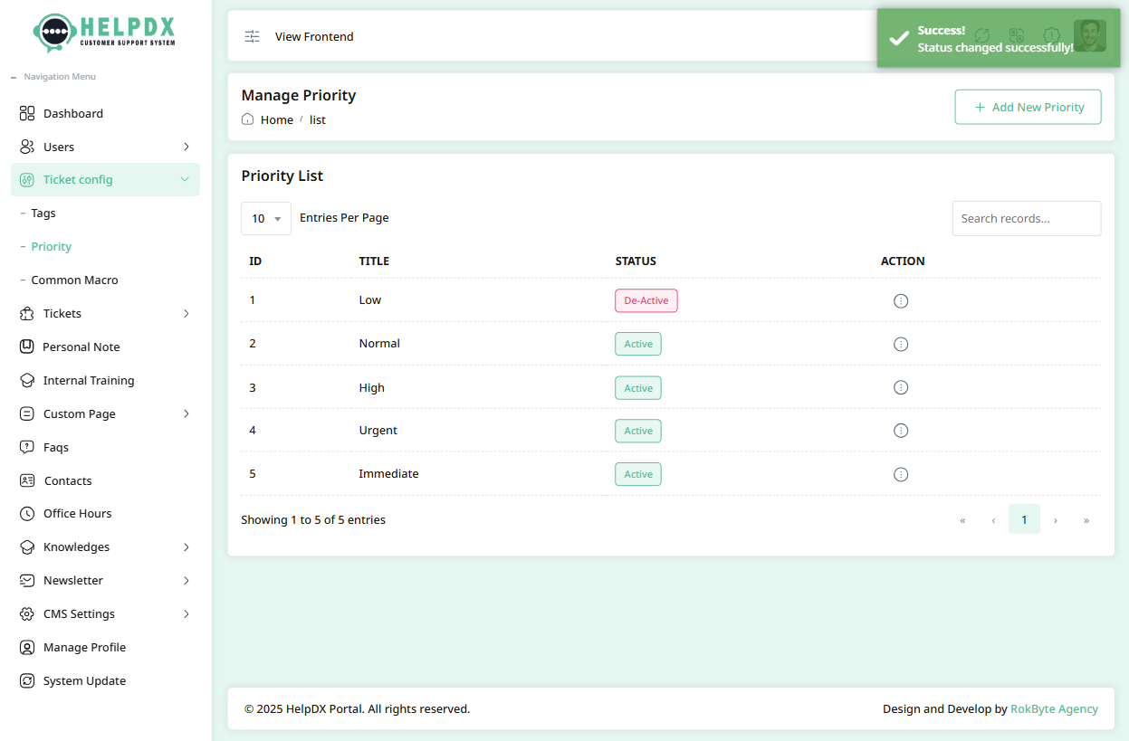 Change status for priority