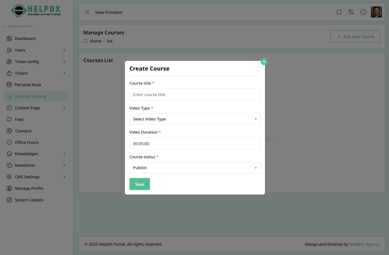 Add New Training Course Form