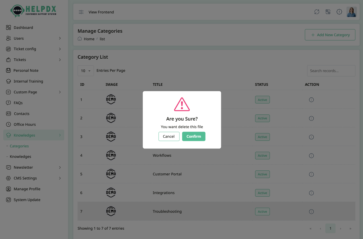 Delete Confirmation Popup
