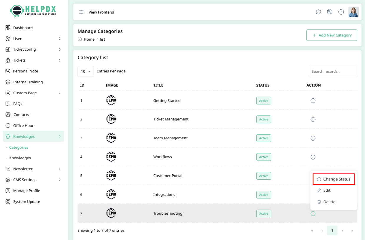 Change Status Option