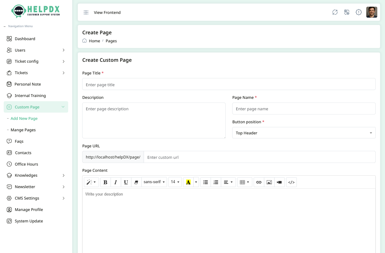 Create New Custom Page