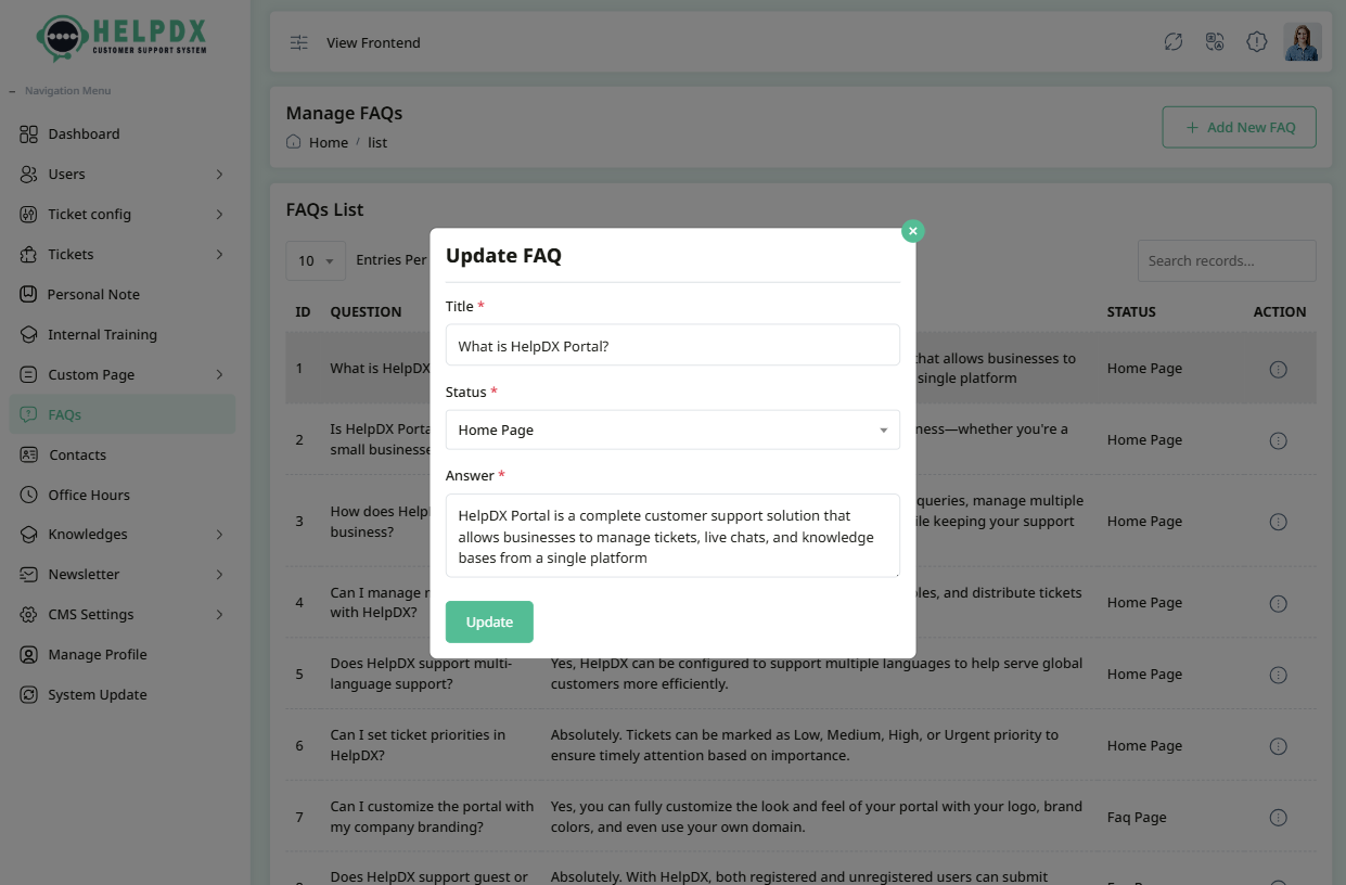 Update FAQ Option