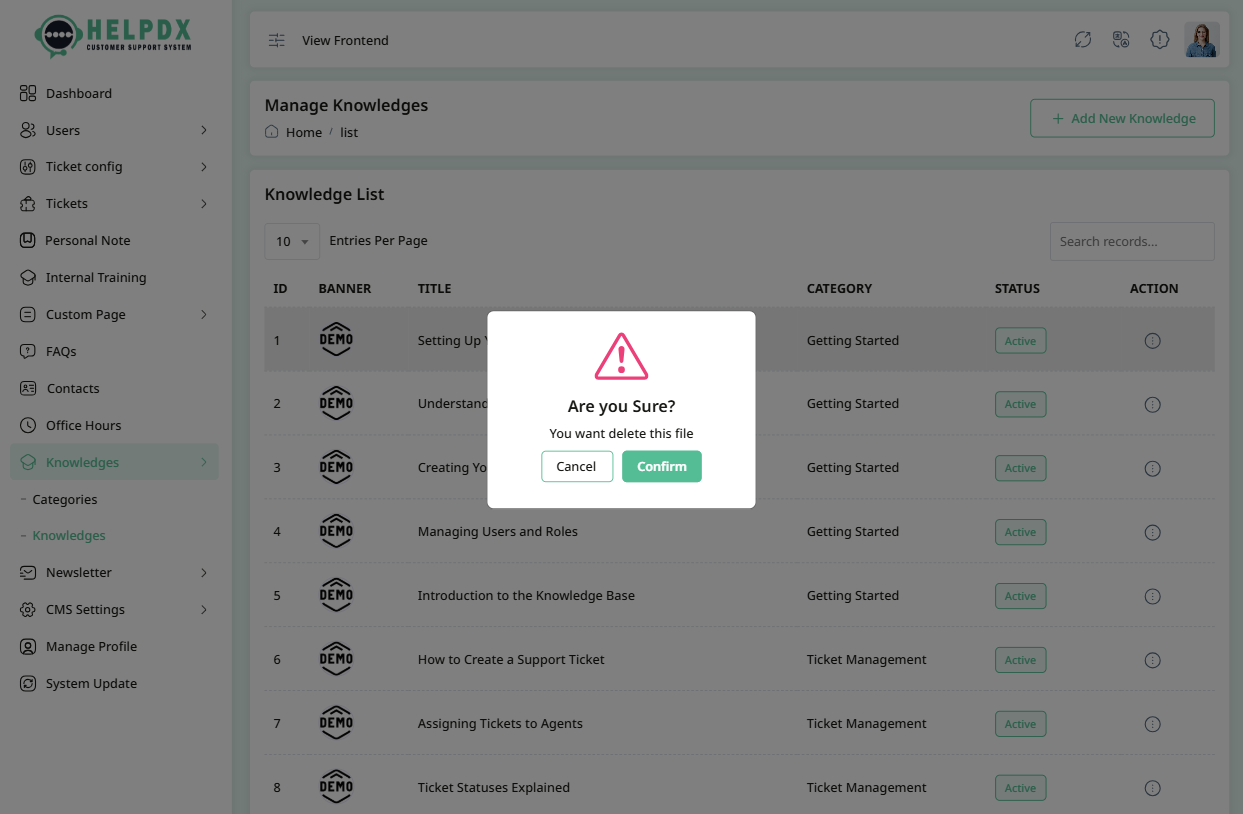 Delete Confirmation Popup