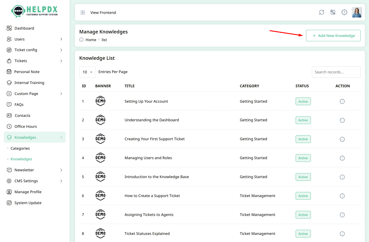 Knowledge List Page