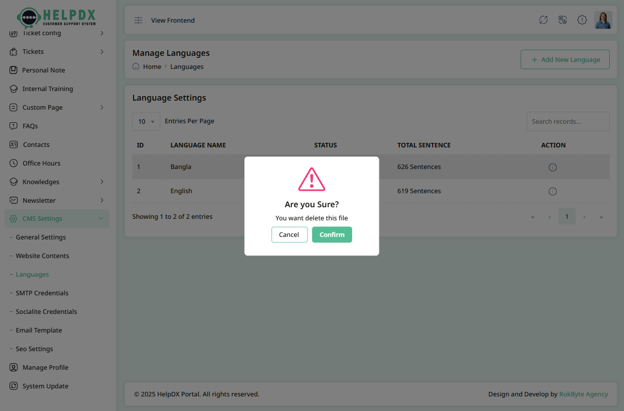 Delete Confirmation Popup