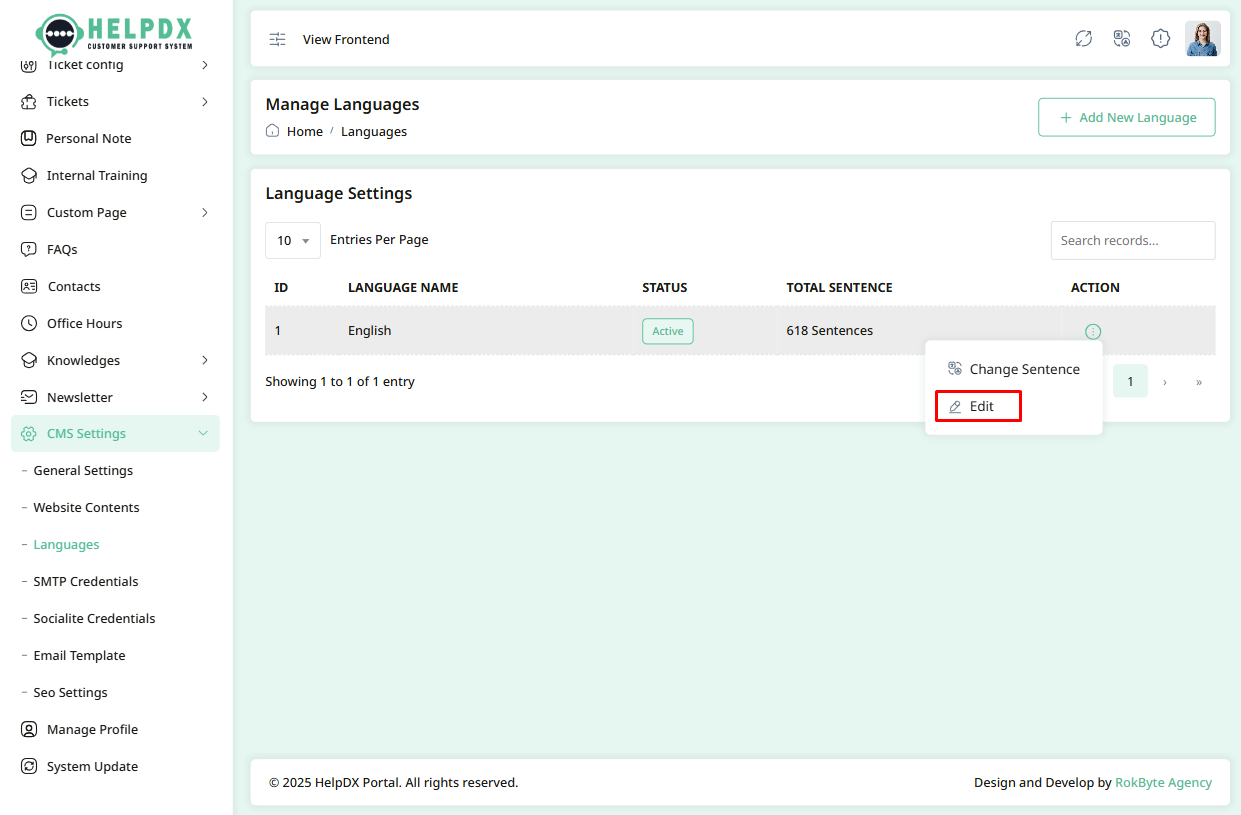 Edit Language Form