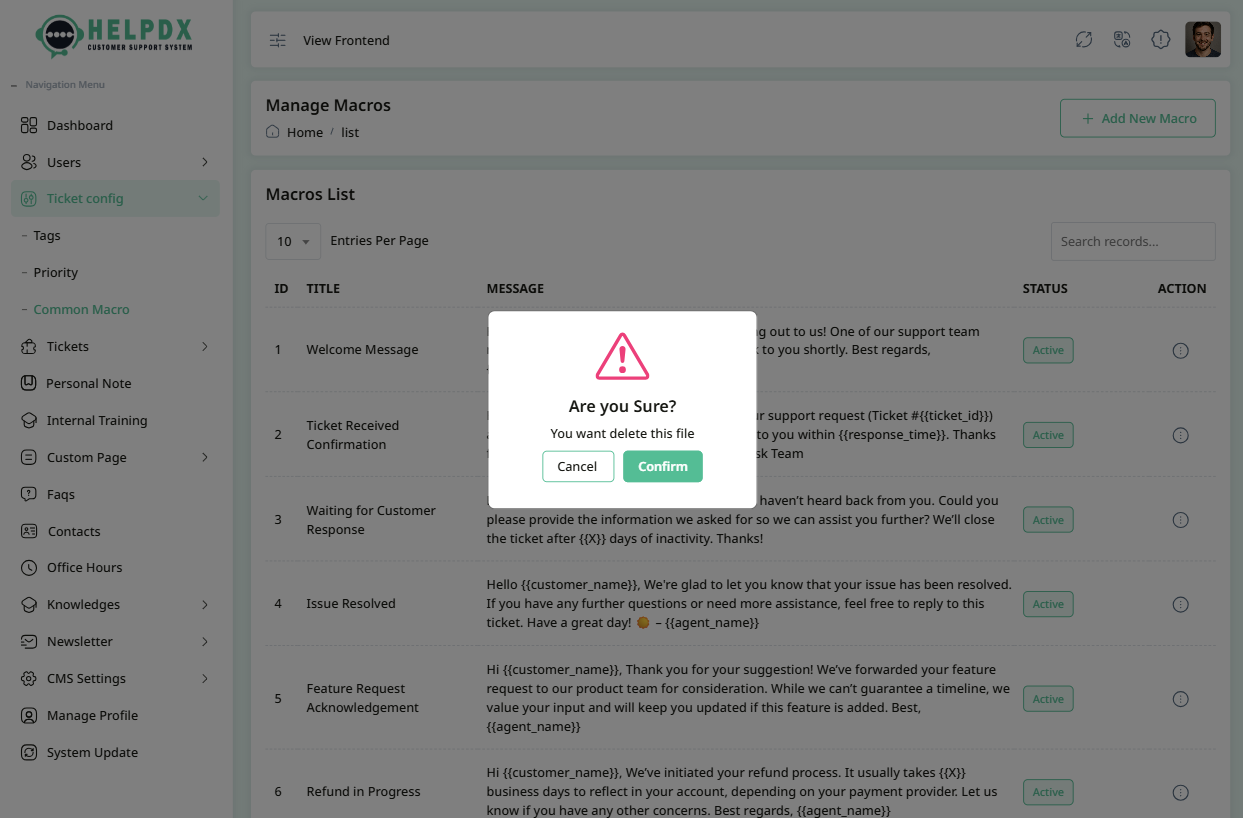 Delete Confirmation Popup