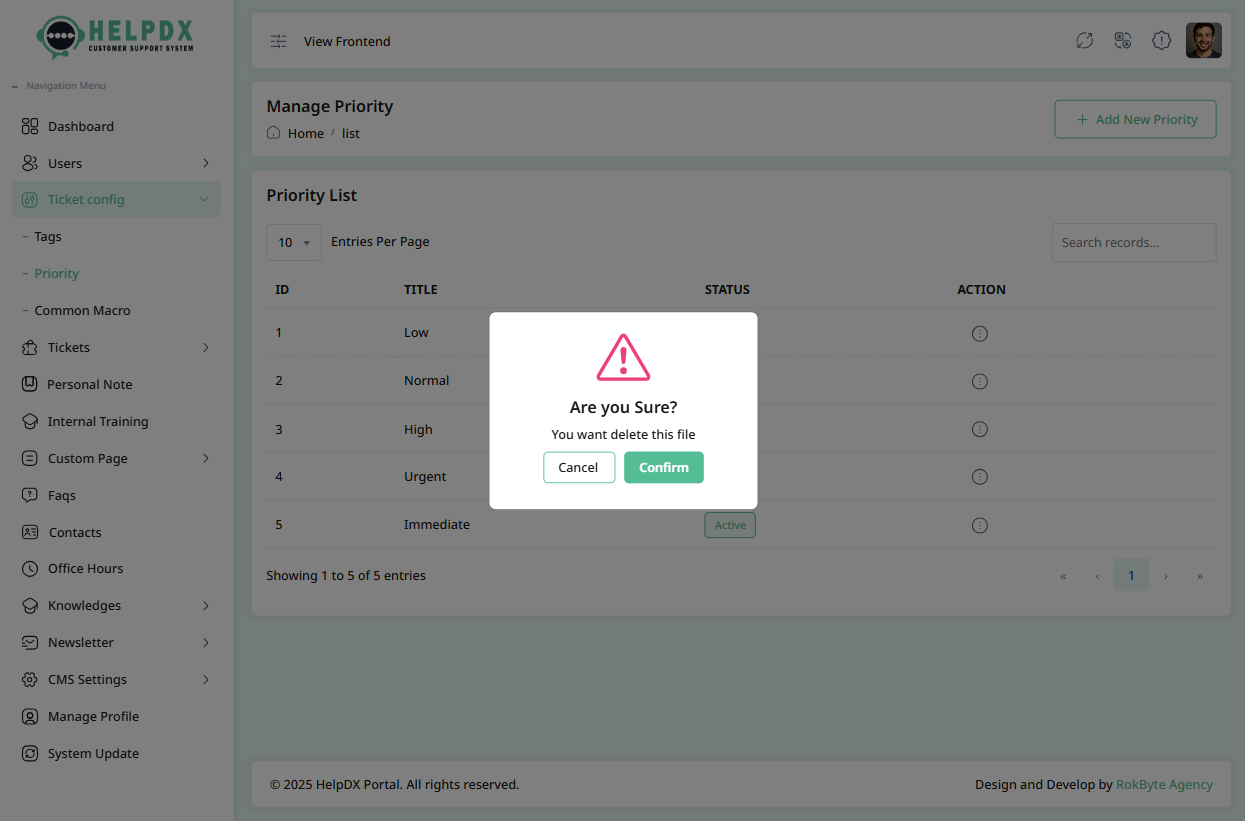Delete Confirmation Popup