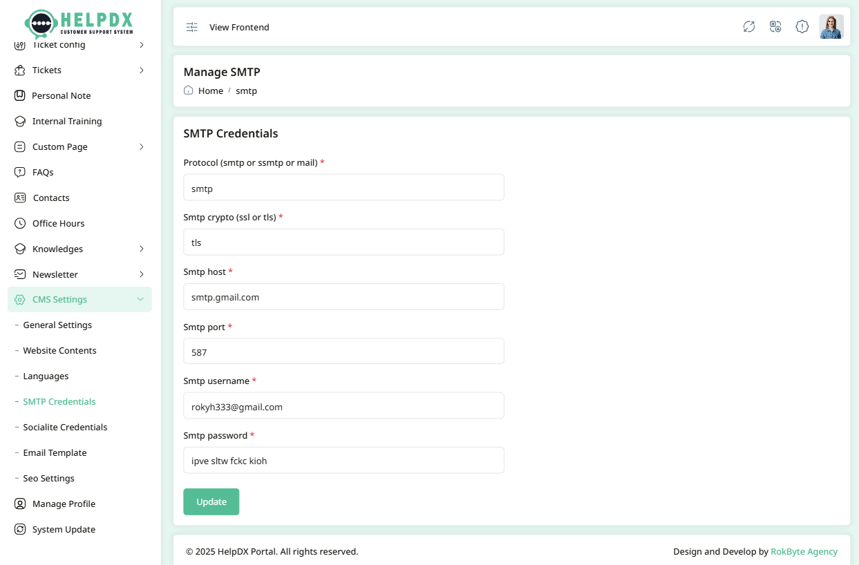 SMTP Settings