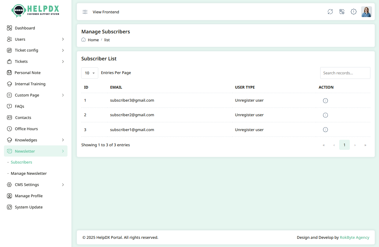 Subscriber List Page